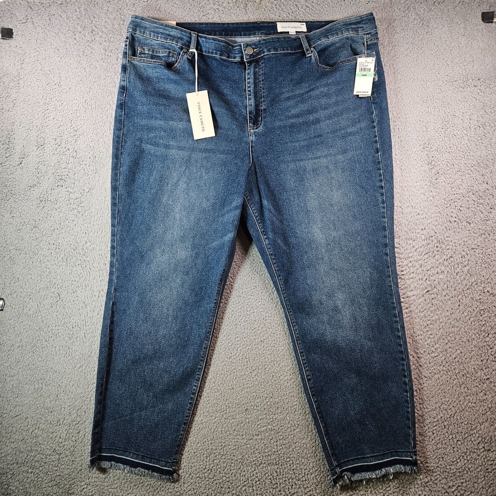 $109 NWT Vince Camuto Jeans Women 26 W Ankle‎ Stretch  Zip Fly Raw Hem Blue  NEW